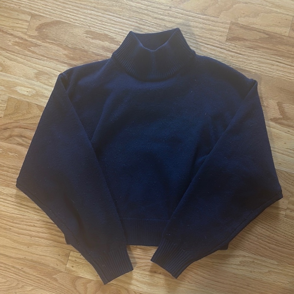 Aritzia Wilifred Free Cropped Navy Sweater